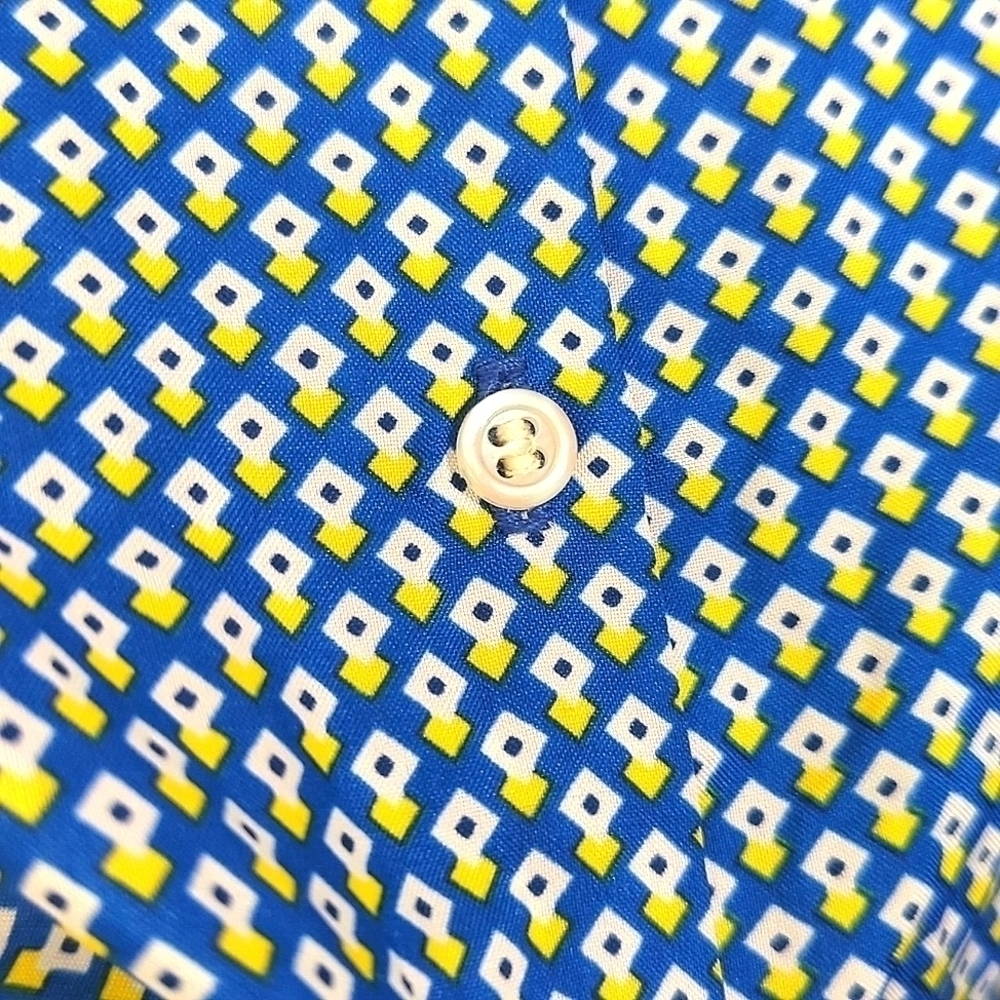 Must SEE Blue&Yellow Geometric Print EUC Vintage Button Down sz 14 - S/M - Picture 7 of 7
